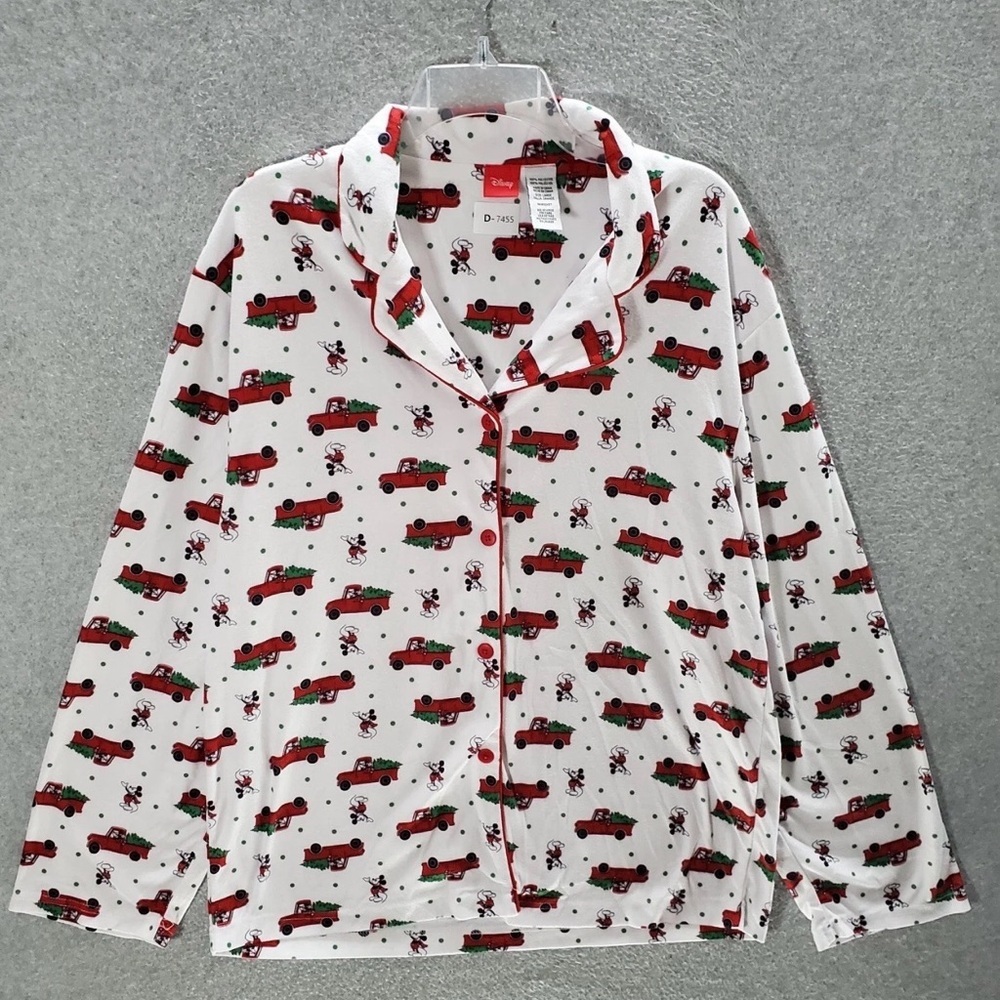 Disney Women Sleepwear Red and White Holiday Pajama Top Mickey Mouse Christmas.